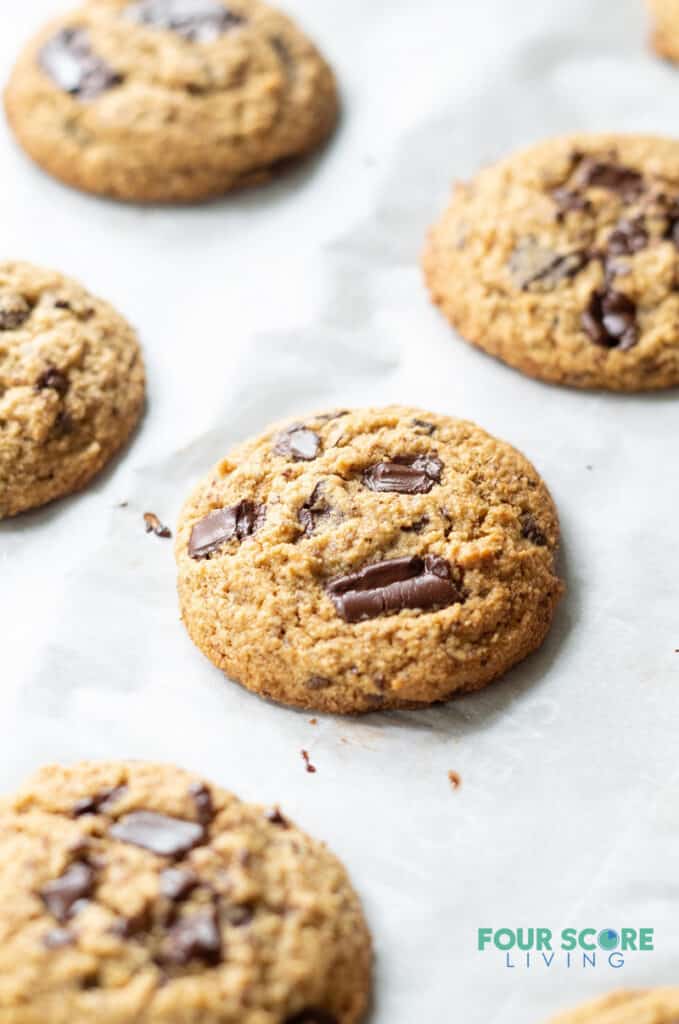 Low Carb Keto Chocolate Chip cookie on a baking sheet.
