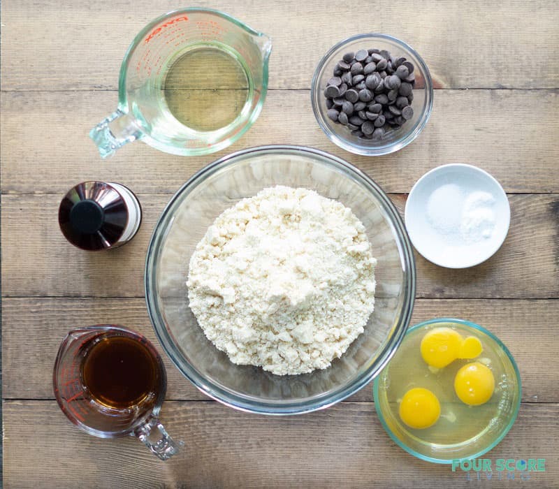 Ingredients to make Low Carb Chocolate Chip Muffins