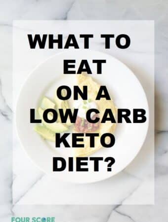 the words What to eat on a low carb keto diet over a plate of food