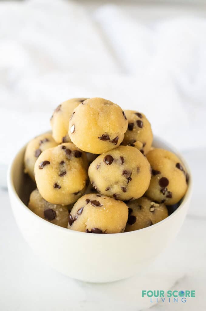 keto cookie dough bites in a white bowl