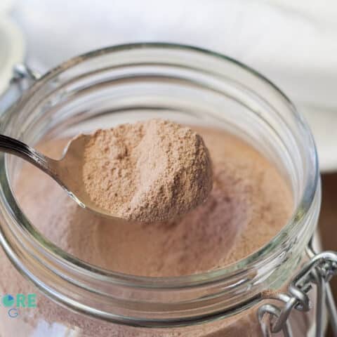 keto hot chocolate mix in a glass container