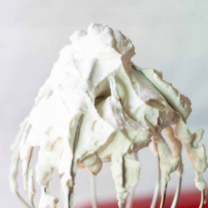keto whipped cream on a whisk attachment