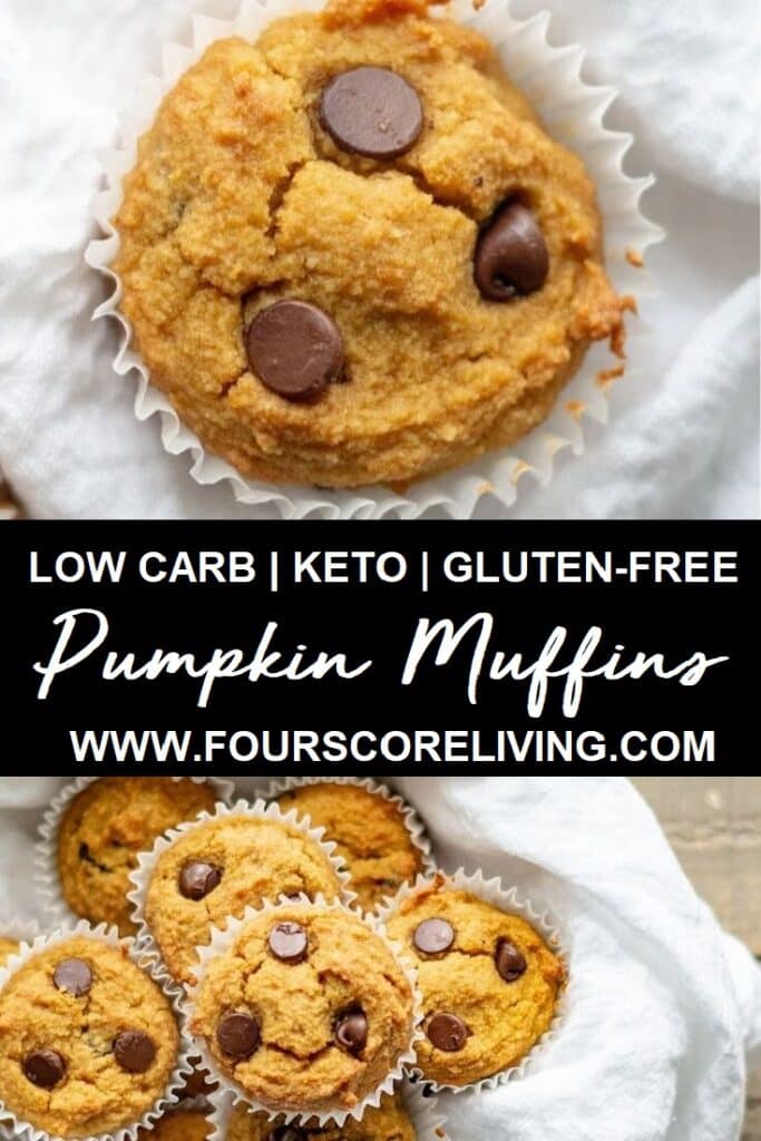 a pinterest pin collage of two photos of pumpkin muffins with the words low carb keto gluten-free pumpkin muffins in text in the center