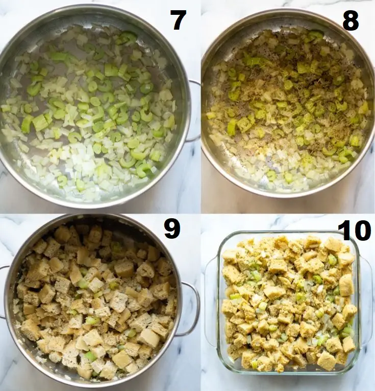 a collage of four photos showing how to make keto stuffing