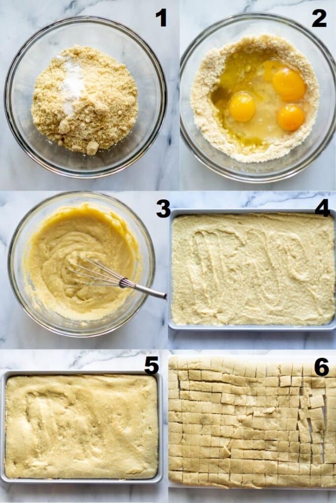 a collage of six photos showing the steps how to make keto stuffing