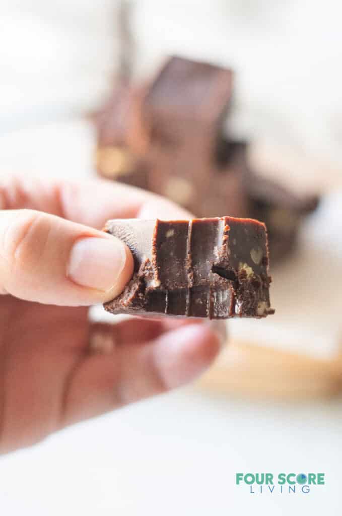 keto fudge with a bite out of it