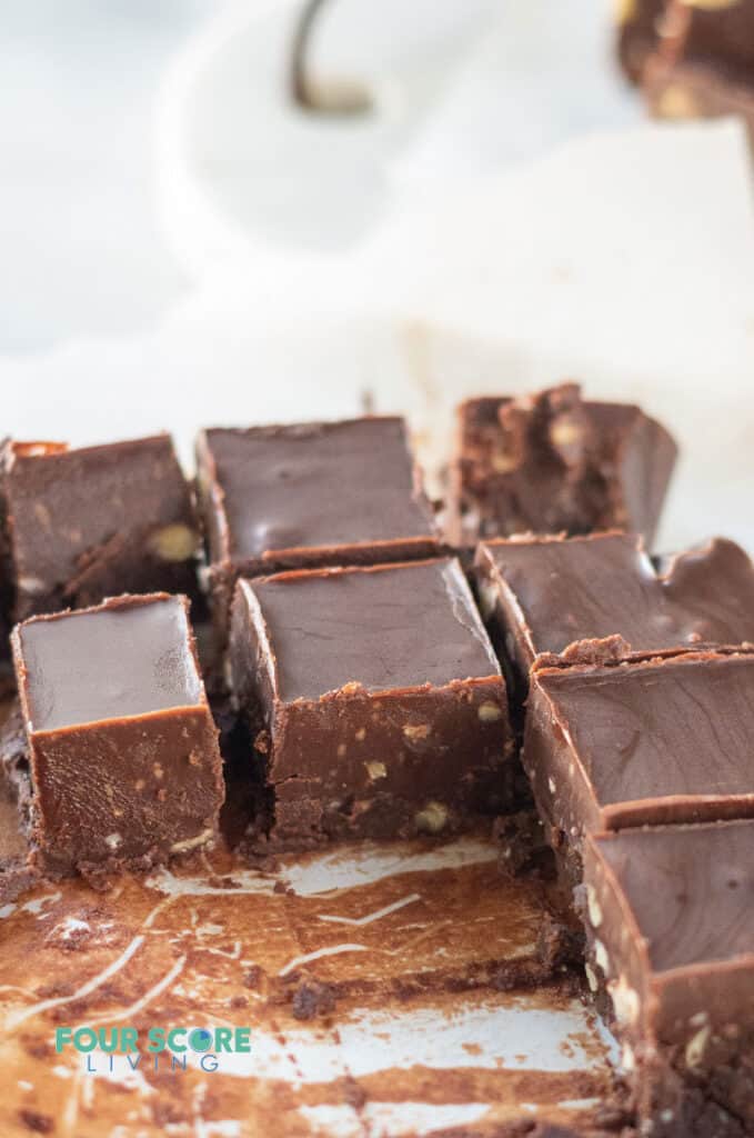 keto fudge cut into squares