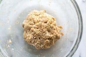 Top view photo of the dough for Keto Rolls, kneaded until it comes together.