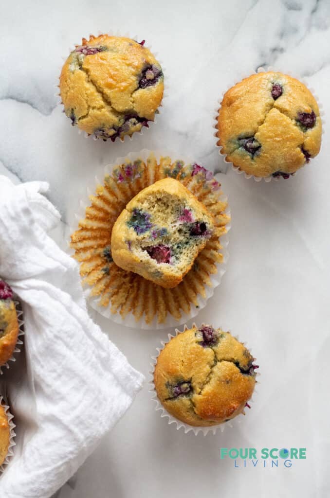 blueberry muffins on a white background