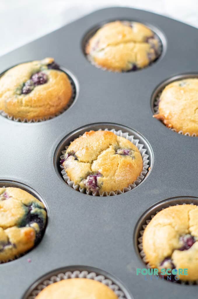 keto blueberry muffins in a pan