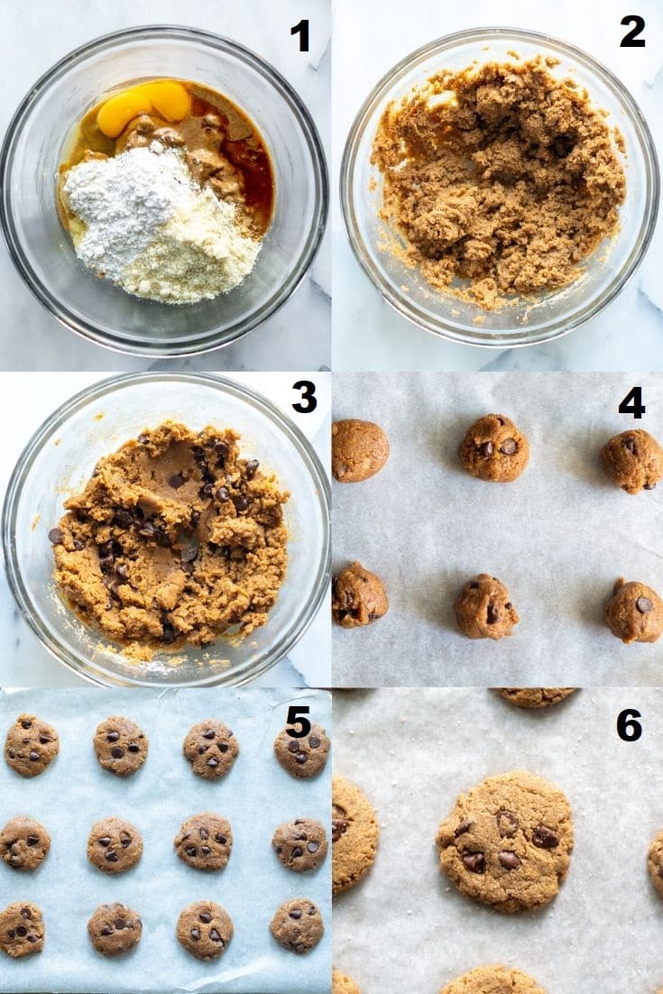 a collage of images showing instructions for making keto almond butter cookies