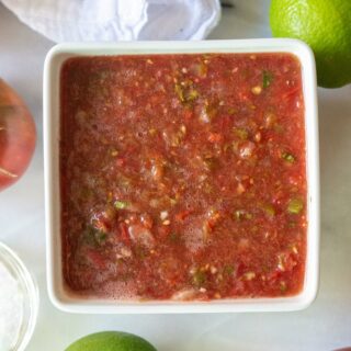 salsa in a white square bowl