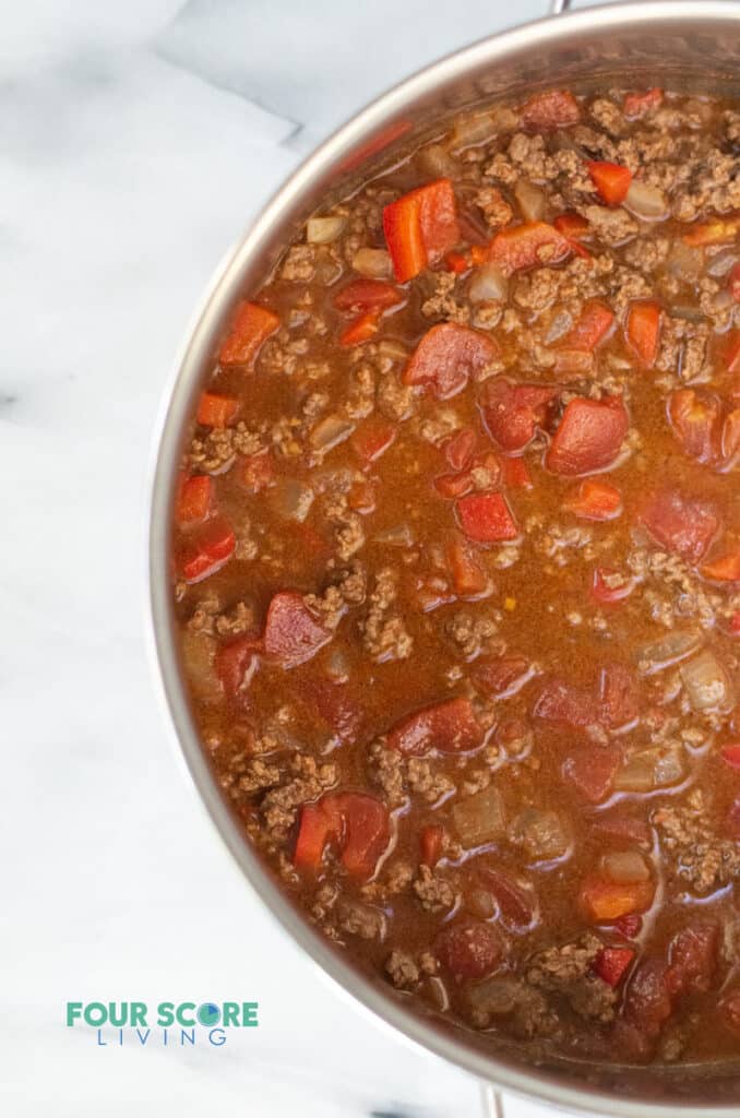 a close up of keto taco soup in a cooking pot