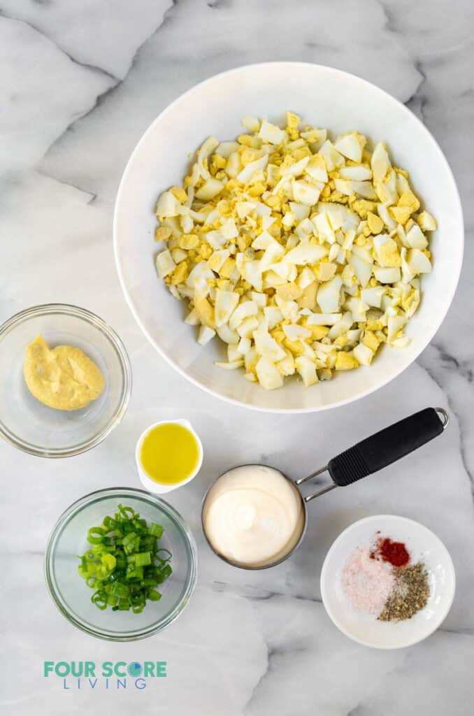 top down view of ingredients in keto egg salad