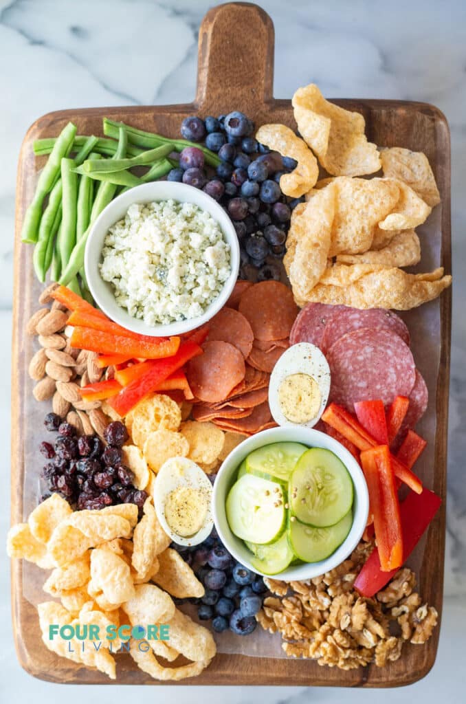 top down views of the ingredients on a Keto Charcuterie Board