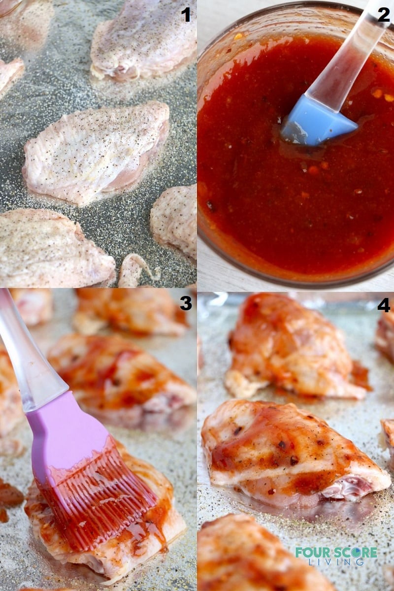 a collage of photos showing the steps for making keto chicken wings