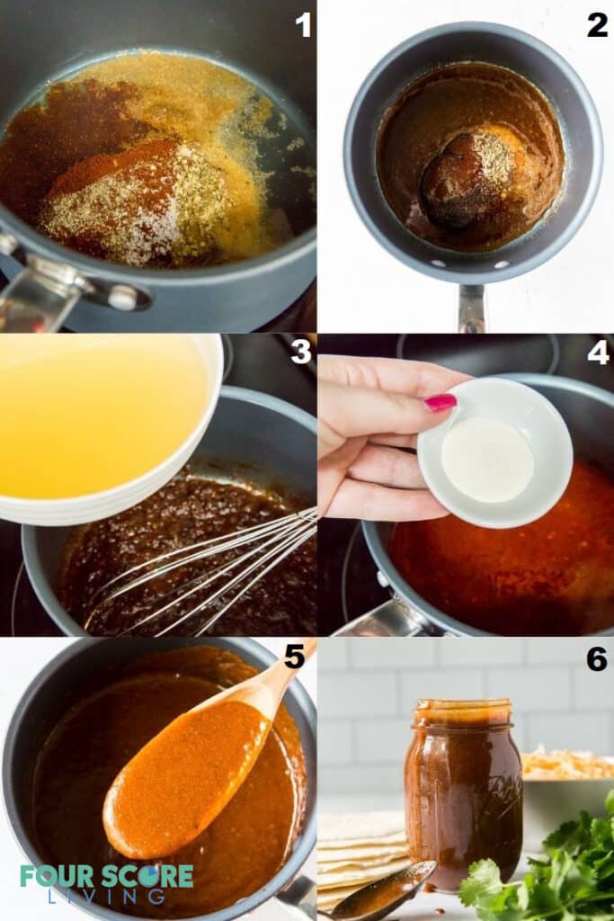 photo collage for six steps for making keto enchilada sauce