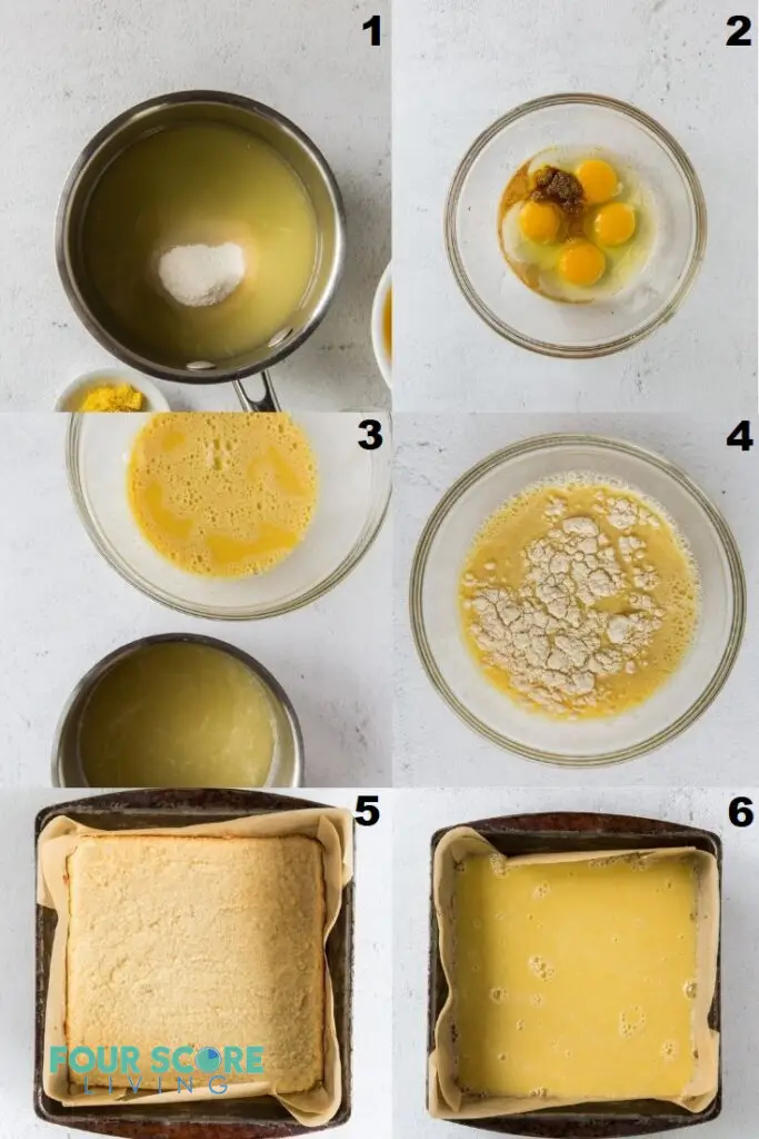 Photo Collage of sex steps to make Keto lemon bars