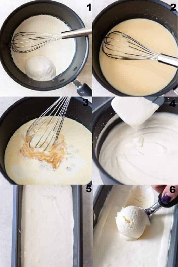photo collage of six steps for making keto ice cream.