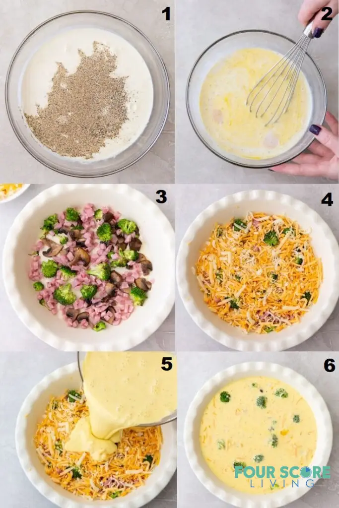 photo collage showing six steps needed when making keto quiche