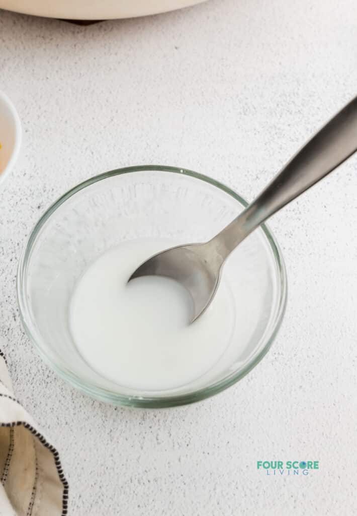 cornstarch and water in a bowl to make a cornstarch slurry