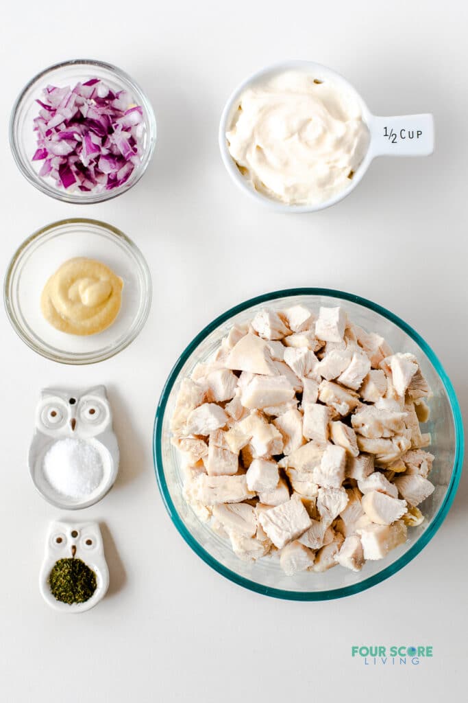 top down view of ingredients in keto chicken salad