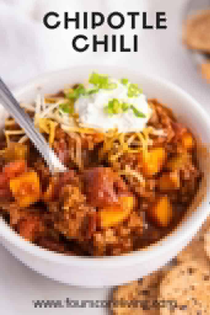 Pinterest photo of a bowl of Chipotle Chili