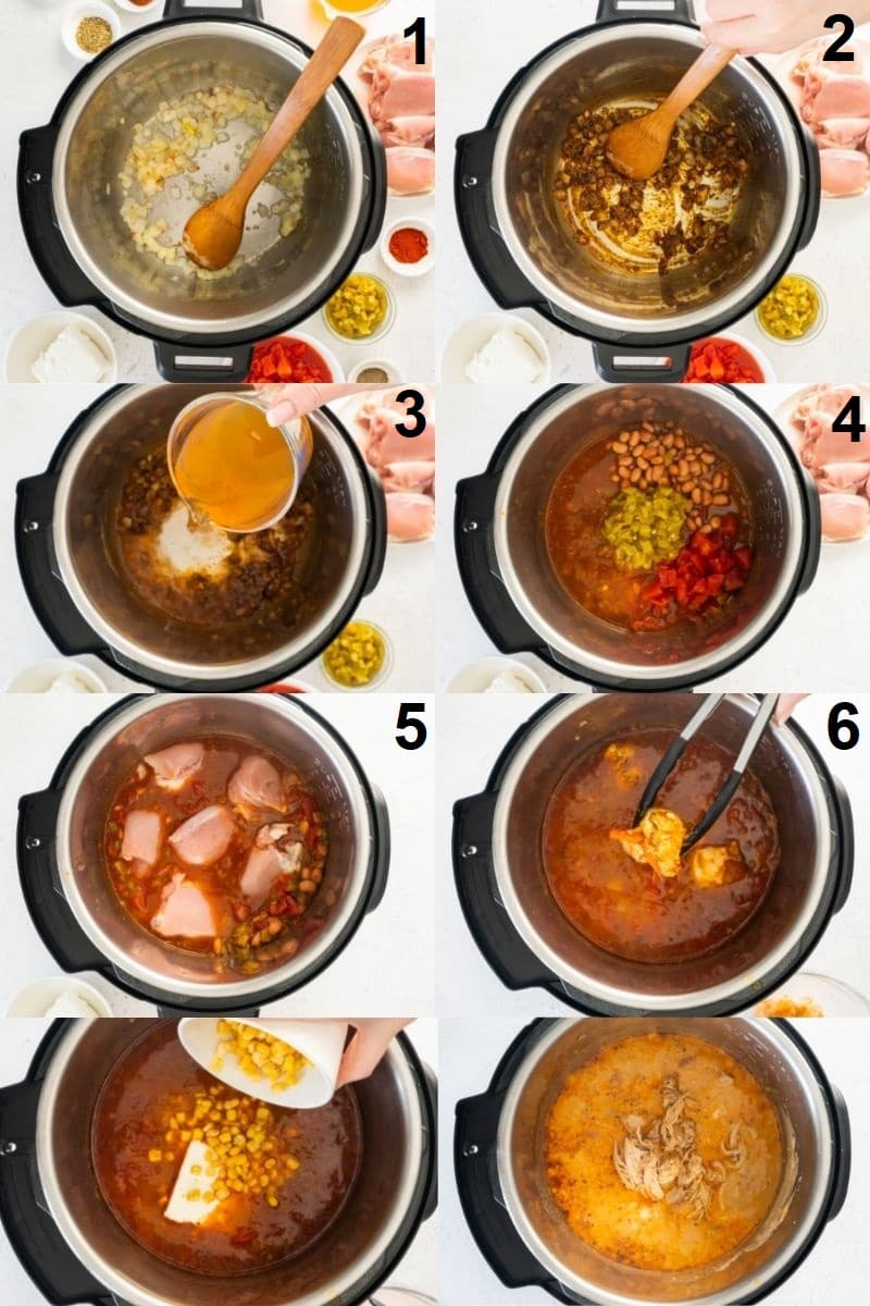 Photo collage showing 8 steps needed to make Instant Pot White Chicken Chili