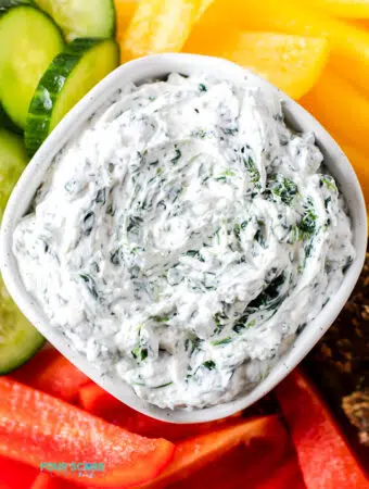 top down view of keto spinach dip in a bowl