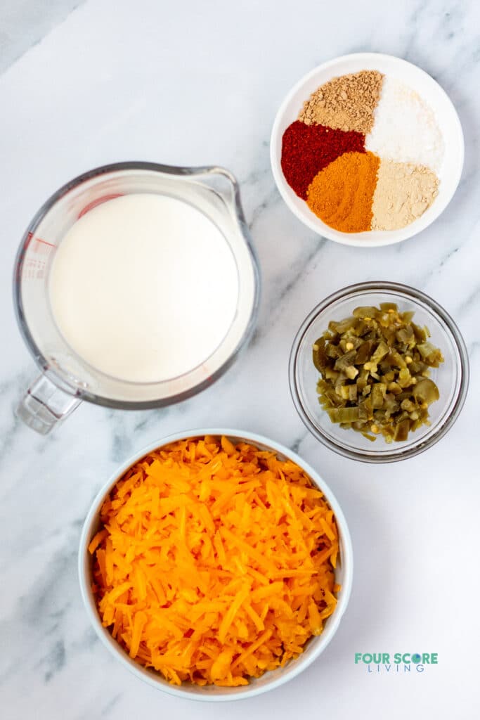 top down view of ingredients in keto queso