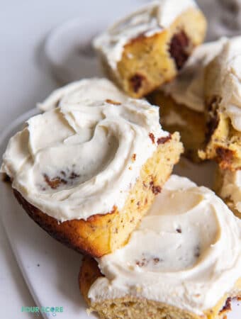 closeup image of the texture of cinnamon rolls made with almond flour and coconut flour