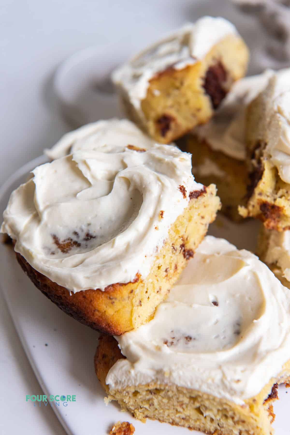 closeup image of the texture of cinnamon rolls made with almond flour and coconut flour