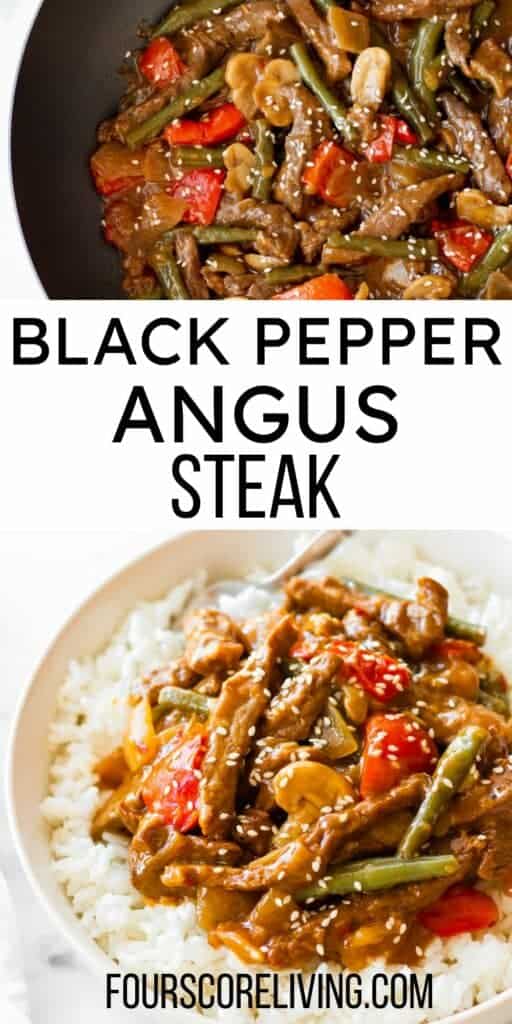 pinterest collage of photos of black pepper angus steak recipe