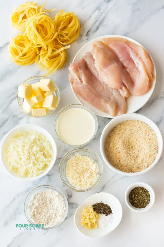 ingredients in chicken fritta in separate bowls