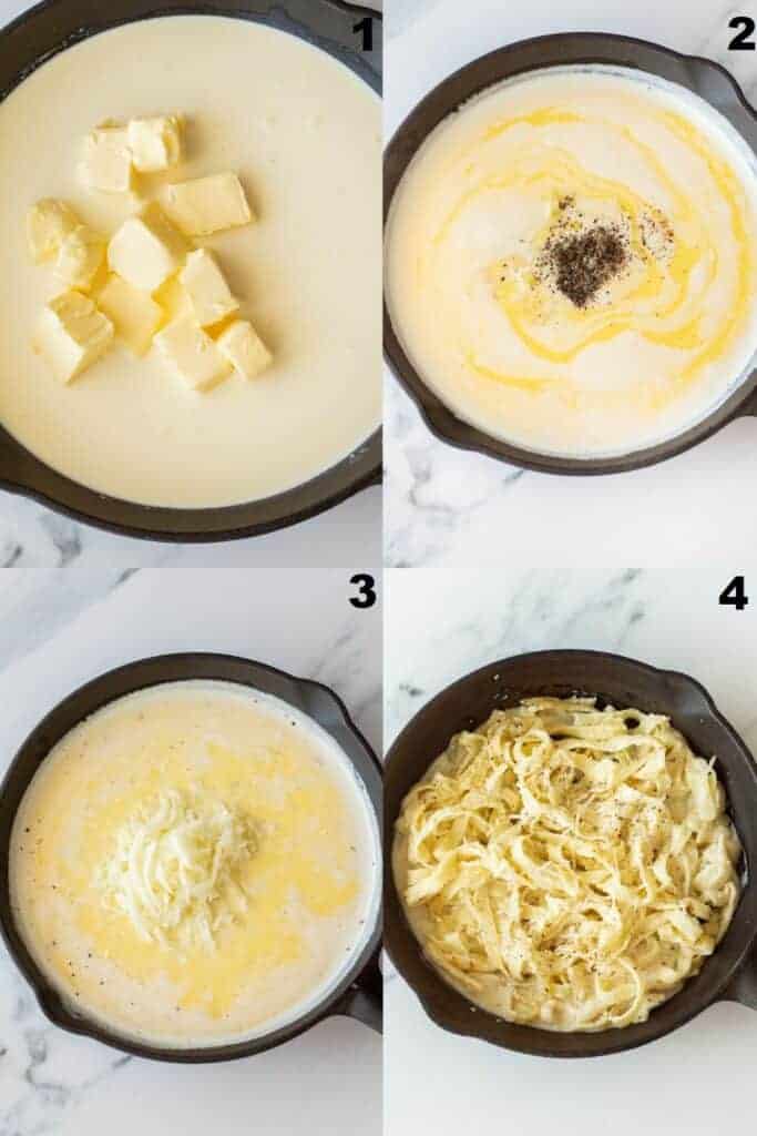 collage of pictures of steps to making cheese sauce for chicken fritta