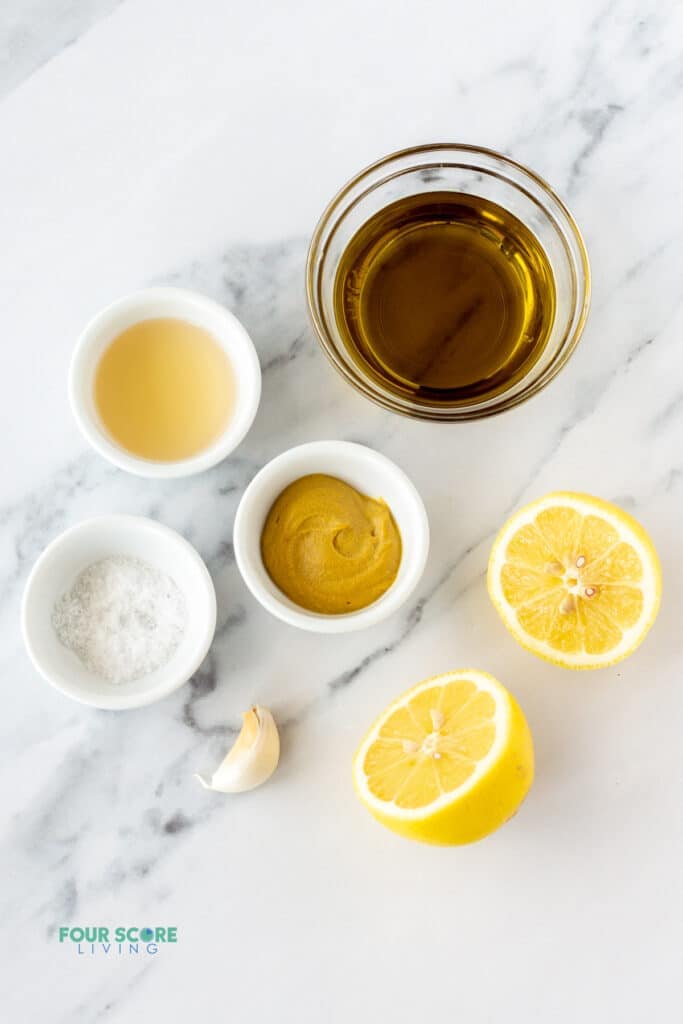 an image of ingredients for sugar free salad dressing in separate bowls