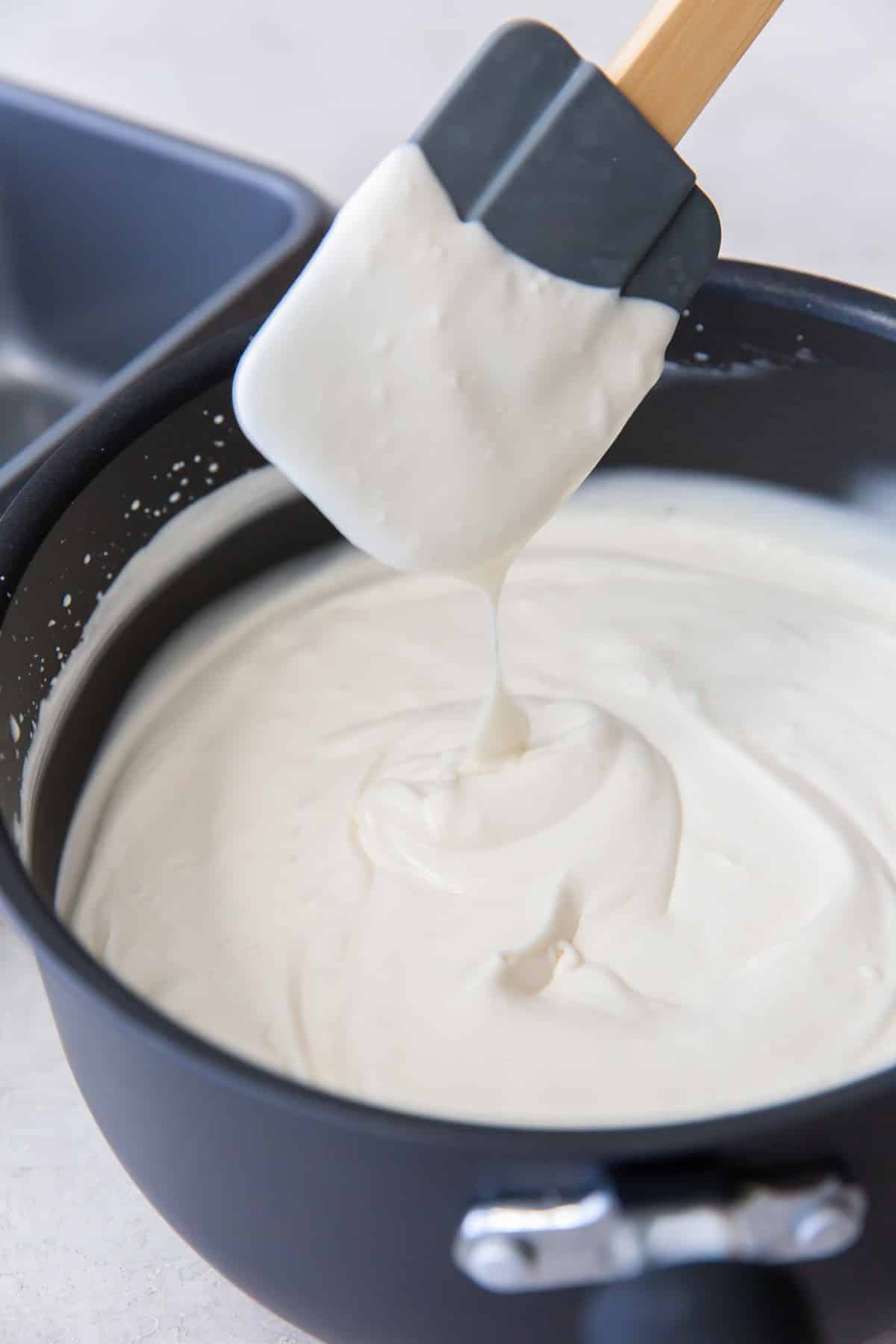 keto ice cream base thickened in a sauce pan