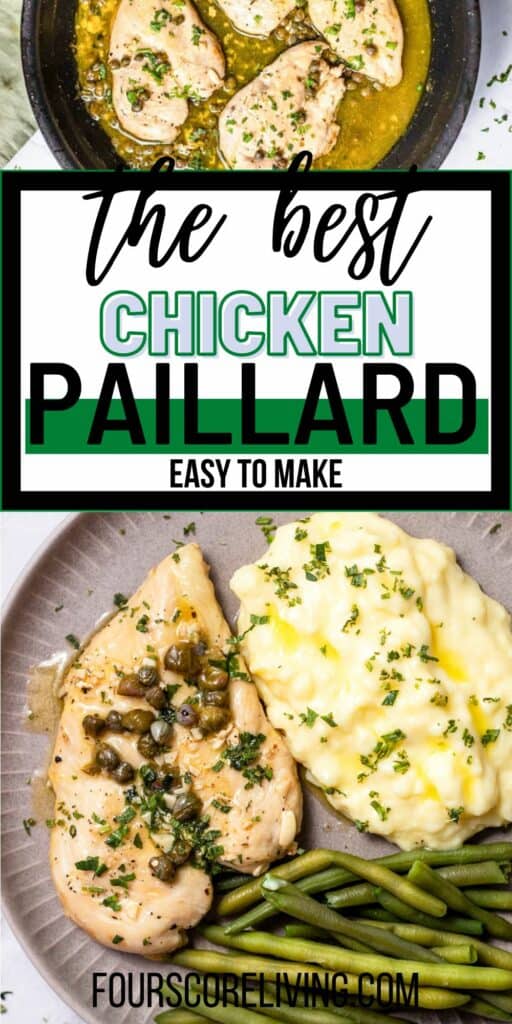 Pinterest collage of photos of Chicken Paillard recipe.