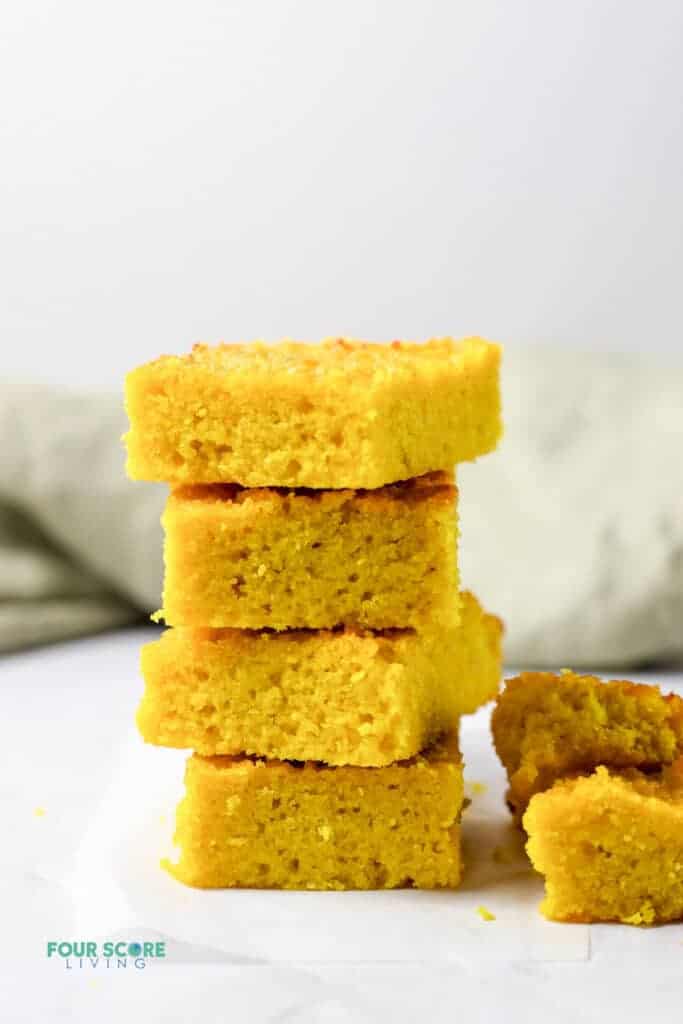 pieces of keto cornbread stacked