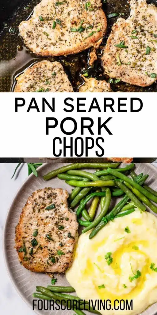 Pinterest collage of photos of Pan Seared Pork Chops