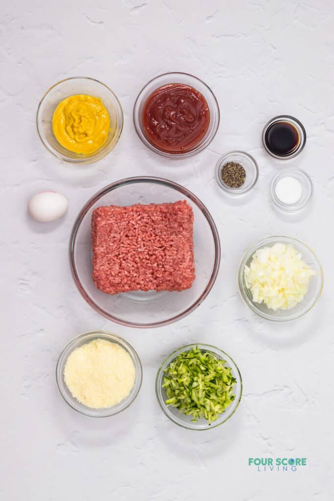 top down view of ingredients in keto meatloaf