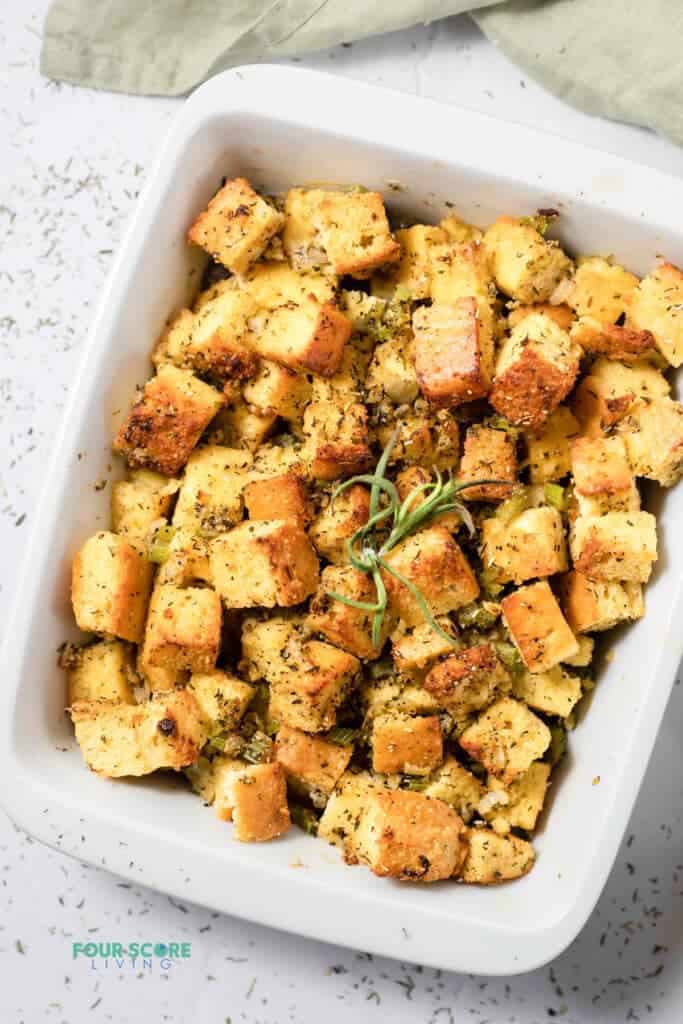 keto stuffing in a white dish