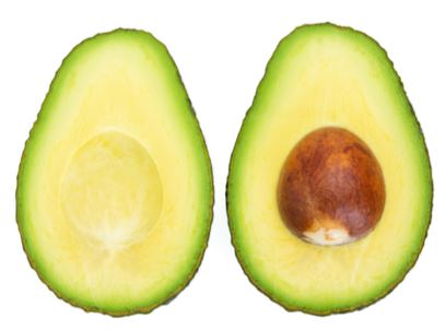 halved avocado with white background