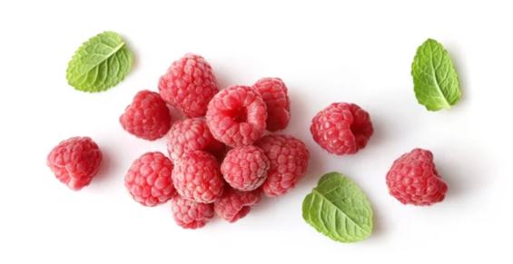 raspberries with mint leaves