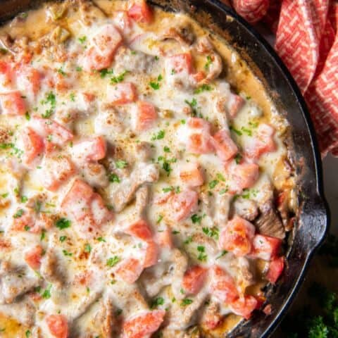 Philly Cheesesteak Casserole with Steak